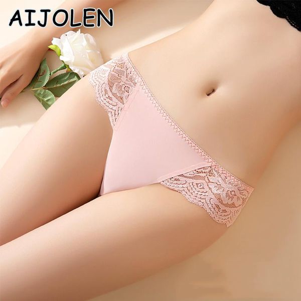 

women's panties aijolen solid color lace thong and g string ladies ice silk seamless luxury retro underwear t pants for women, Black;pink