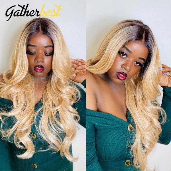 

ombre 1b/613 human hair wigs perruque cheveux humain blonde lace front wig honey bodywave1, Black;brown