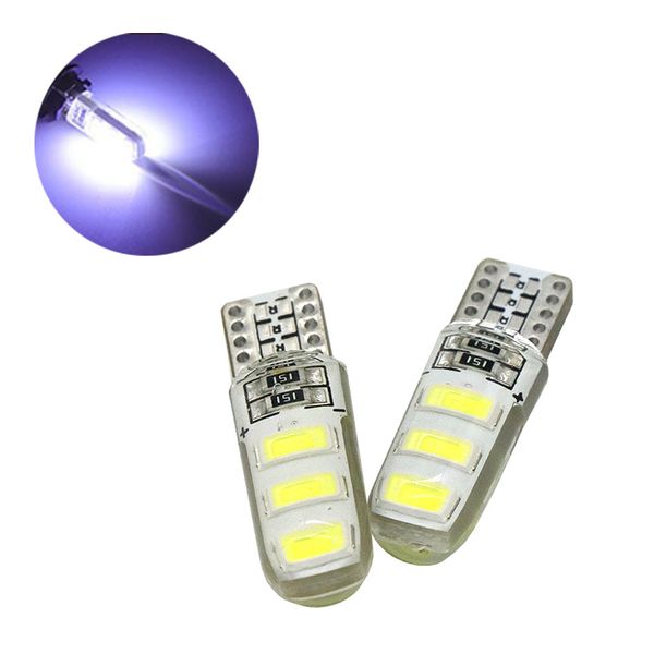 

50pcs/lot white silcone t10 w5w 5630 6smd led car bulbs for 194 168 2825 clearance lamps interior dome door reading license plate lights 12v
