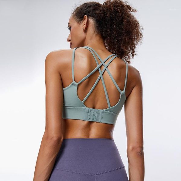 Fitness Bras push up rápido seco traseiro criss cross colher tops sólido nylon ginásio treino yoga sutiã com almofadas removíveis