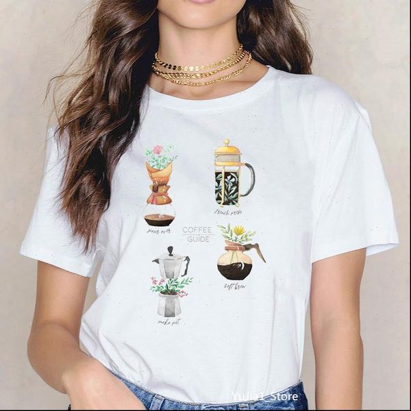 

women womens t shirt flower coffee guide novelty graphic tees femme vintage summer woman clothes shirts, White