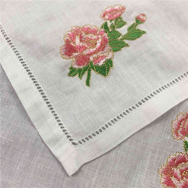 

set of 12 fashion weddinghandkerchiefs white pure ramie fabric hankie hemstitched border embroidered floral 13x13-inch, Blue;white