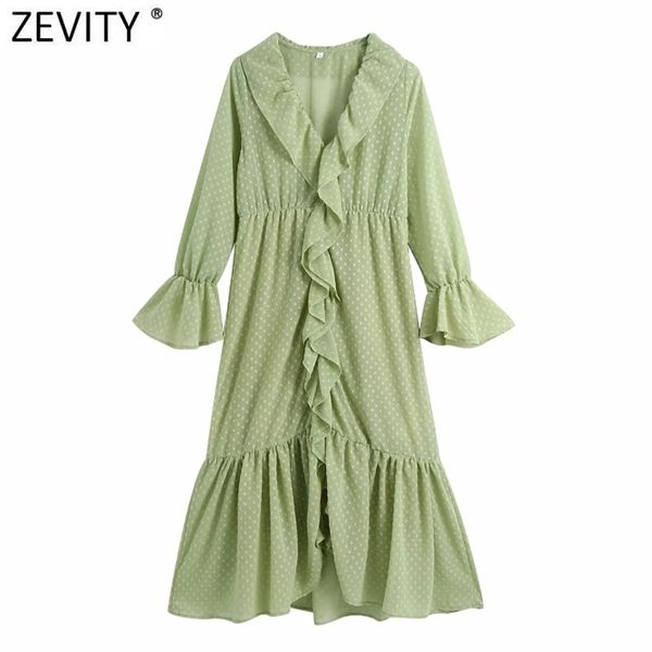 

women v neck polka dot print cascading ruffles midi dress chic female butterfly sleeve casual chiffon vestido ds5045 210420, Black;gray