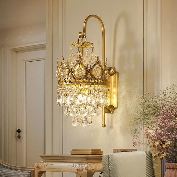 

wall lamps all copper crystal lamp living room dining background bedroom bedside european-style light luxury decorative