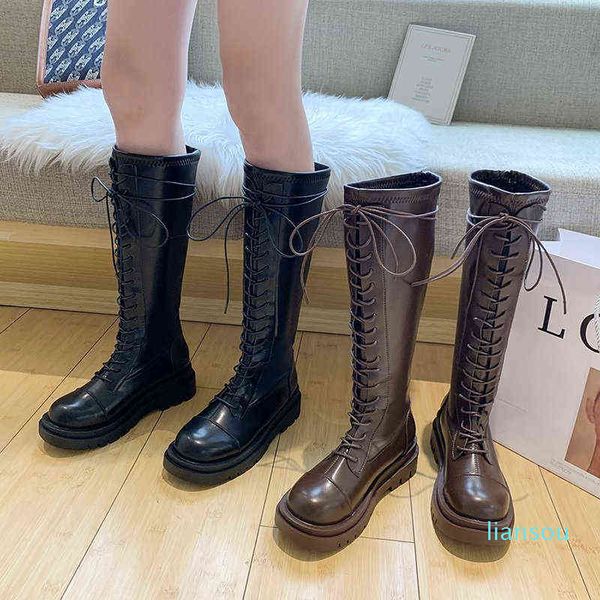 Winter Plush Knee High Boots Female Black Punk Leather Gothic Shoes Warm Fur Long Thick-soled