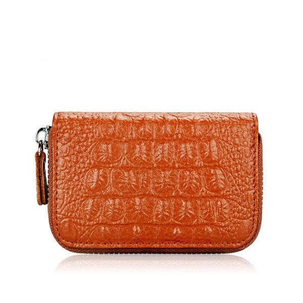 

card holders genuine leather crocodile pattern holder wallet women multifunction housekeeper cover zipper purse, Brown;gray