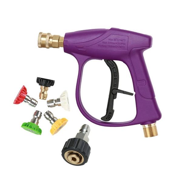 

car washer high pressure washing auto washer-gun,5 power quick connect nozzles tips,m22 14 swivel 3/8 inch plug,3000 psi,purple