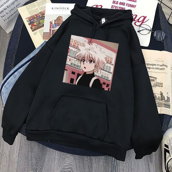 

cute mens hunterxhunter hoodies hunter x hunter men women pullovers hoodies sweatshirts killua zoldyck hisoka 90s anime hoody y0319, Black