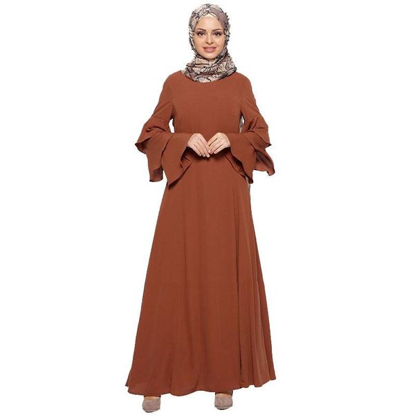 

ethnic clothing muslim dress round neck lotus leaf sleeve long abaya women's fashion comfortable skirt, Red