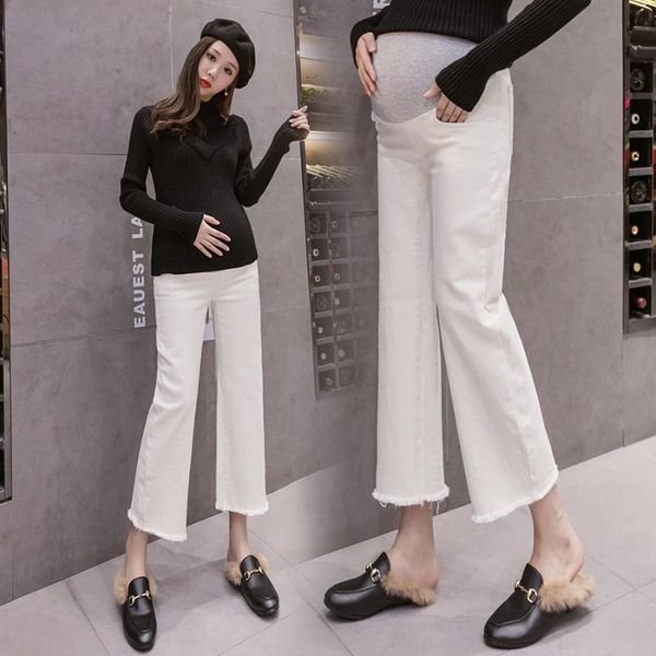 

women's jeans 1838# 9/10 spring chic ins cotton denim maternity elastic waist belly pencil pants for pregnant women pregnancy casual, Blue