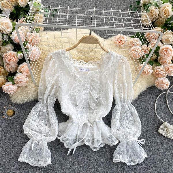 

spring korea fashion women sweet solid color square collar long sleeve blouse and shirt blusas mujer de moda j136 women's blouses & shi, White