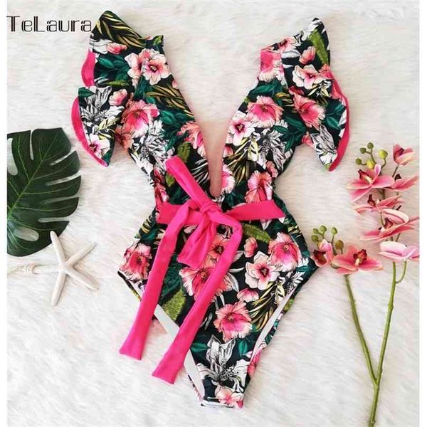 

swimsuit women swimwear push up bathing suit ruffle monokini beach wear summer female 210712, White;black