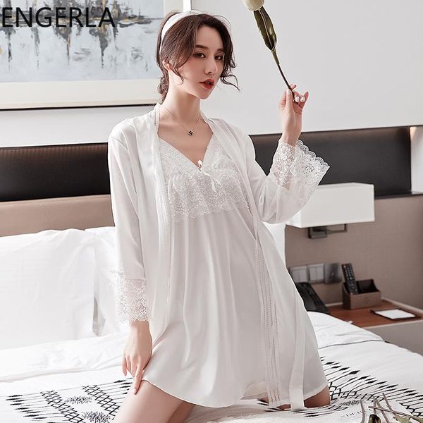 

women's sleepwear short kimono gown sleep set casual women white bride bridesmaid wedding robe lace bathrobe 2pcs homewear, Black;red