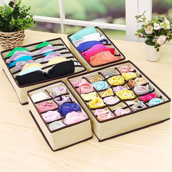 

storage drawers household underwear box 4pcs/set foldable ties socks bra organizer boxes 6/7/8/24 grids closet container