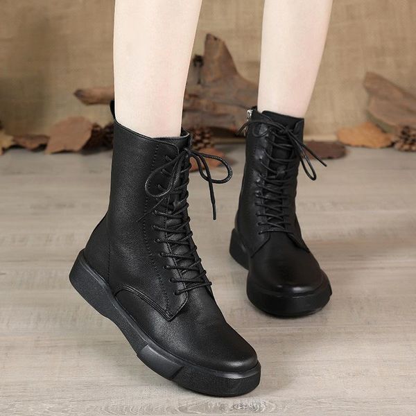 

boots 2021 leather women's flat bottom locomotive plus cotton short shoes, Black