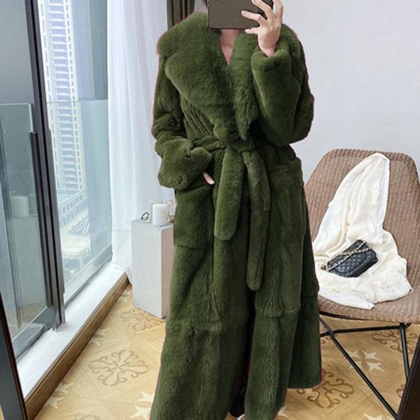 

women's fur & faux 2021 winter women coat thick warm jacket casual loose belt pocket long coats overcoat femme streetwear, Black