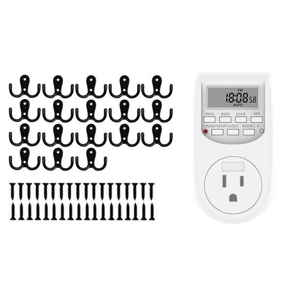 

hooks & rails 18 pcs double prong robe with 36 screws 1 lcd digital programmable timer switch electronic socket