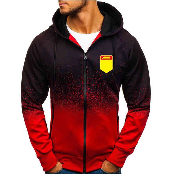 

et men casual gradient color hooded sweatshirts zipper hoodi clothing, Black