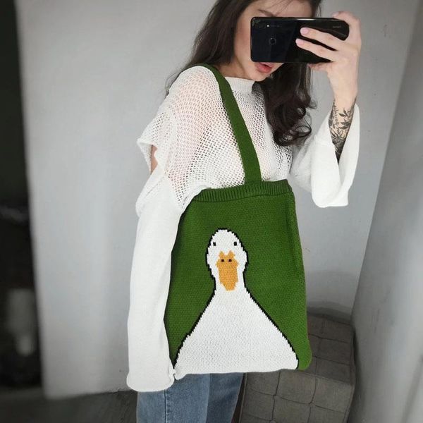 

evening bags hylhexyr women's winter fashion wool woven handbag portable soft shopper female knitted shoulder bag cute duck pattern tot