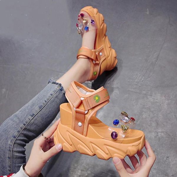 

summer fashion versatile sports casual sandals female heightened thick bottom muffin, Black