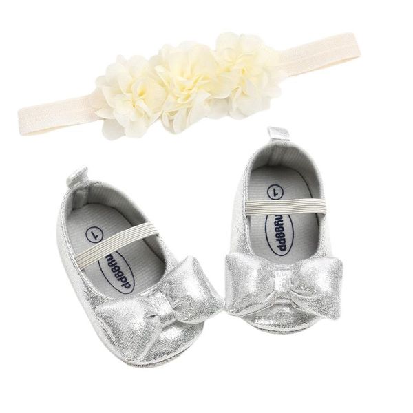 

first walkers baby shoes and headband kids anti-slip pu leather shoes+ solid color flower headwear
