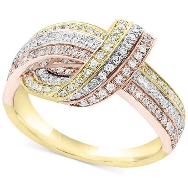 

cluster rings fashion luxury business women's ring creative three-color knot inlaid elegant party engagement wedding female accessories, Golden;silver