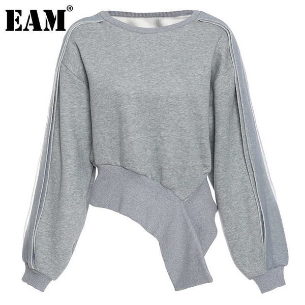 

[eam] loose fit big size irregular hem zipper sweatshirt round neck long sleeve women fashion tide spring autumn 2021 1dd2824 y0820, Black