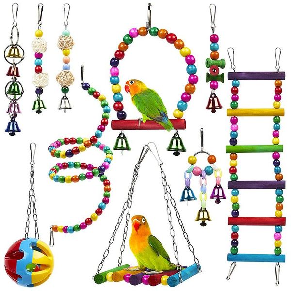 

other bird supplies 10 pack cage toys for parrots reliable & chewable - swing hanging chewing bite bridge wooden beads ball bell toys.