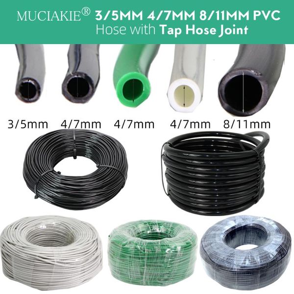 

watering equipments 5-80m 3/5mm 4/7mm 8/11mm pvc hose with tap joint garden water irrigation tubing connecter