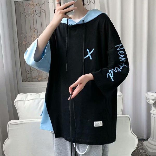 

men's hoodies & sweatshirts trendy brand color matching ins loose pullover hoodie spring and autumn sweatshirt harajuku clothing oversi, Black