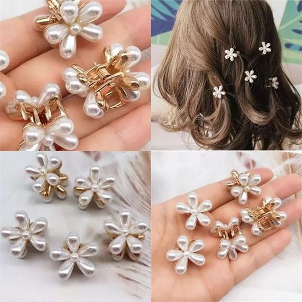 

daisy pearl hair clips mini elegant metal plastic side clip claws women girl white make up hairpin jewelry accessories hot, Slivery;white