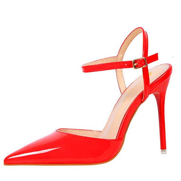 

dress shoes 11 colors concise patent leather shallow women sandals summer pointed toe fashion buckle high heels woman gold zu8t, Black