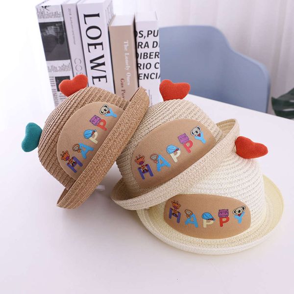 

korean fisherman's hat children's summer lovely straw love paste cloth dome basin travel sun cool, Yellow