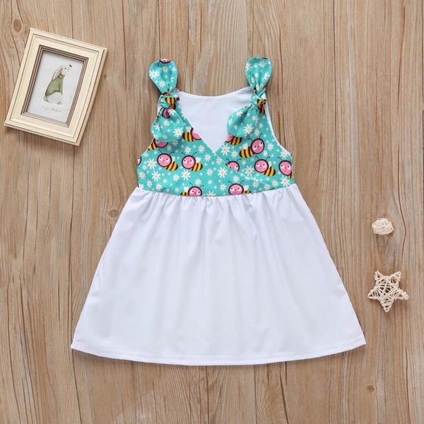 

girl's dresses children's dress pastoral style bow costume kids toddler baby girls sleeveless bowknot bees printed princess clothe, Red;yellow