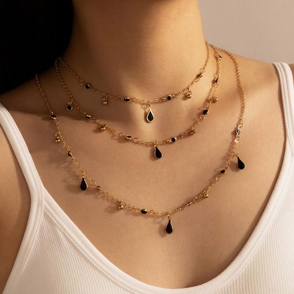 

pendant necklaces tocona bohemian water drop black crystal stone necklace for women multilayer sweater chain party jewelry collar 9909, Silver