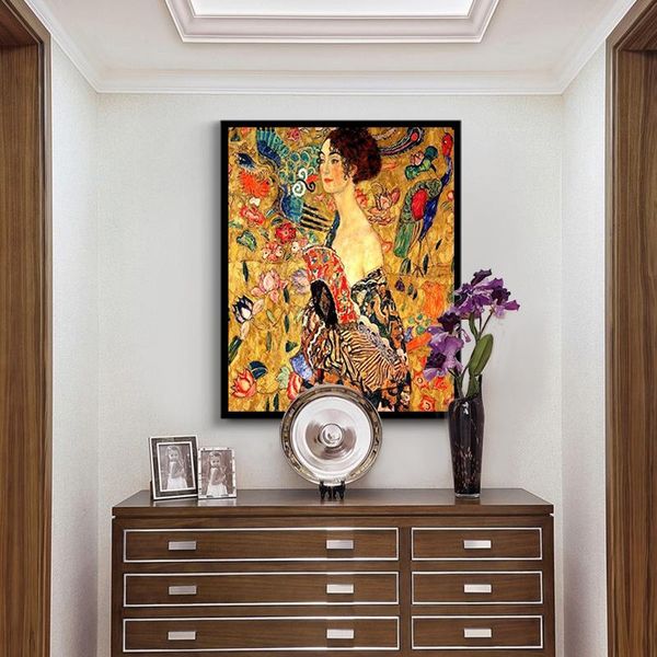 

paintings diy coloring paint by numbers woman with a fan gustav klimt pictures abstract figure kits 40x50 framed