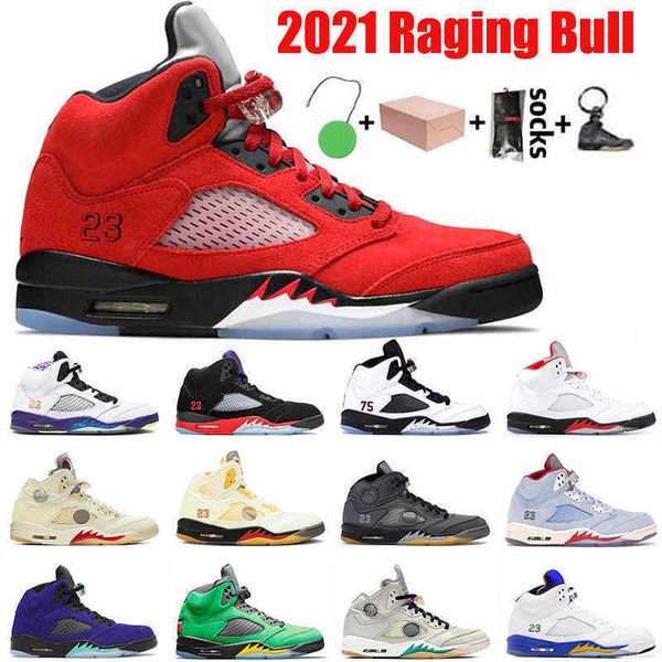 

2021 raging bull jumpman 5 5s with box basketball shoes what the oregon ducks purple grape travis fire red sail muslin trainers, Black