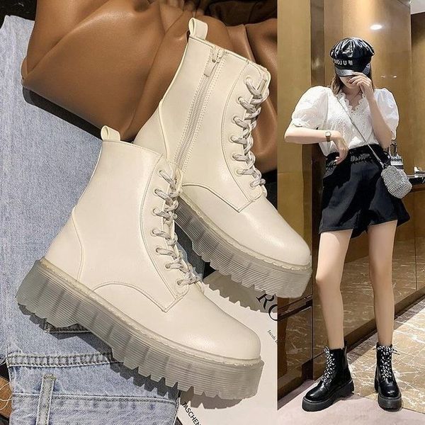 

sandals boots women's autumn 2021 korean lace up round head bottom, Black