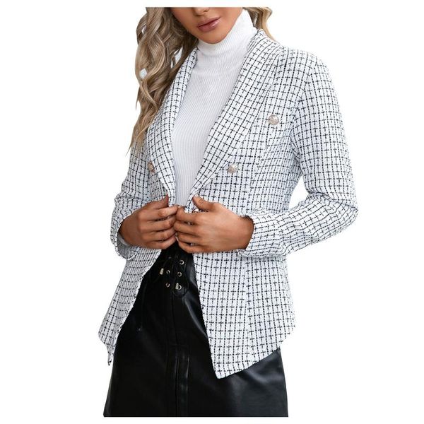 

women's jackets coat fashionable autumn v-neck long-sleeved outdoor plaid button chaqueta mujer, Black;brown