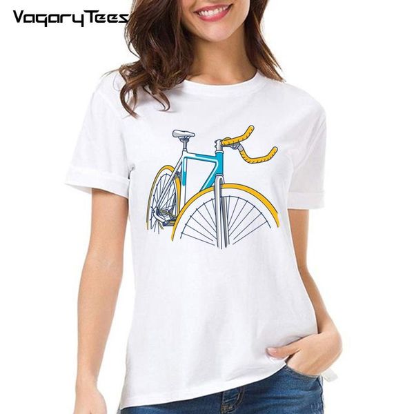 

women's t-shirt vagarytees vintage gear bicycle culture classic women summer short sleeve bike print sport casual hip hop girl tees, White