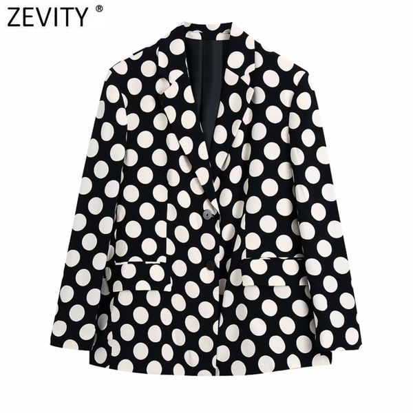 

zevity women vintage polka dots print blazer coat long sleeve notched collar female outerwear chic suits veste ct750 211006, White;black