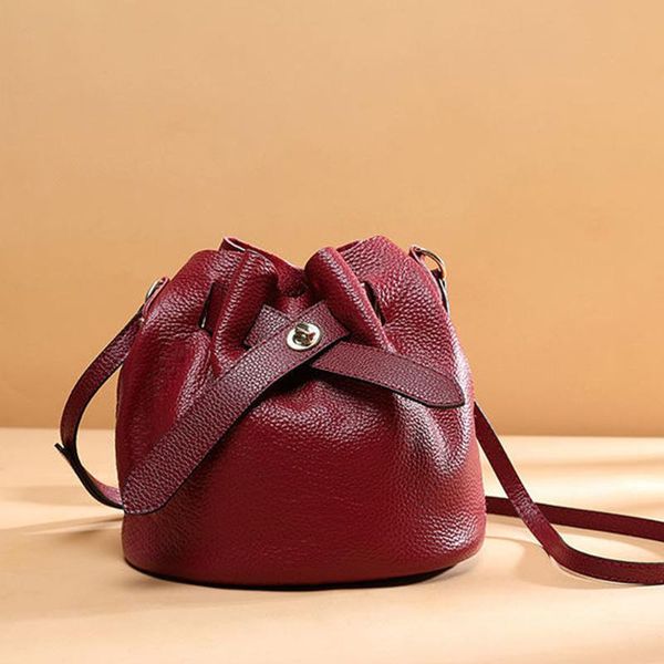 

evening bags women 100% real cowhide leather bag 2021 bucket small ladies fashion shoulder soft solid genuine bah075