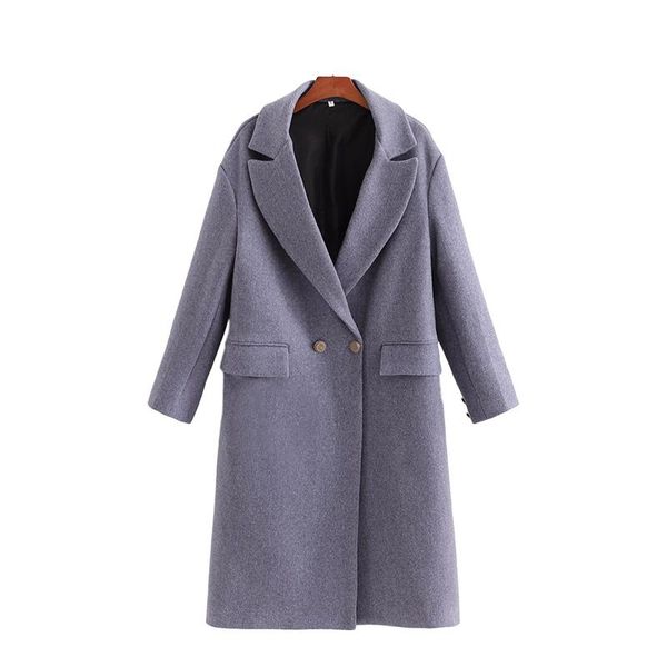 

women's wool & blends elegant women haze blue jackets 2021 fashion ladies turn down neck above night streetwear female causal pocket ov, Black