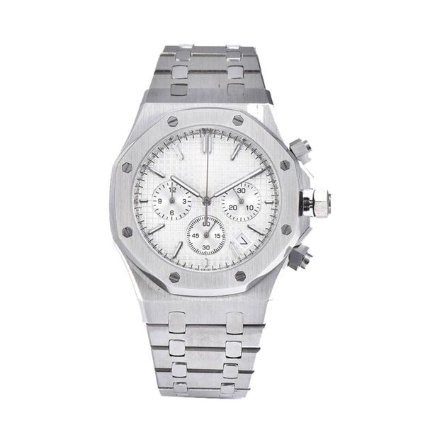 

wristwatches 41mm luxury chronograph date watches men stainless steel waterproof luminous multifunctional quartz meter movement vk63 watch, Slivery;brown