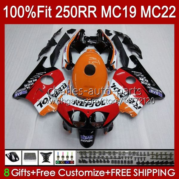 Honda CBR250RR için enjeksiyon gövdesi MC19 1988-1989 CBR 250 RR CC 250R 250RR 88 89 112HC.13 CBR250 RR CC 1988 1989 Karoseri CBR 250cc 88-89 OEM Fuarlar Kiti Repsol Turuncu