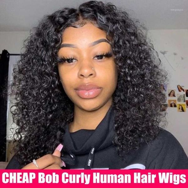

density curly bob wig lace front human hair wigs transparent tpart jerry front1, Black;brown