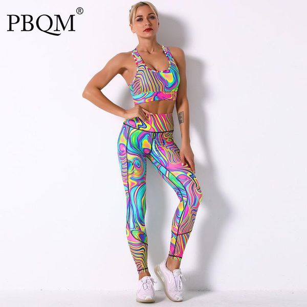 

yoga outfit pbqm suit plant department digital printing high waist hip lift stitching elastic sports gym two-piece set for women 6t1035