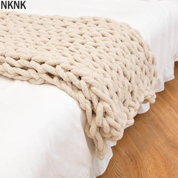 

blankets large soft hand chenille knitted blanket thick yarn knitting sofa throw winter