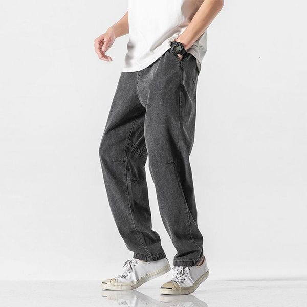 

men's jeans mrgb men slim casual straight denim pants plus size hip hop streetwear solid color vintage harajuku trousers man, Blue