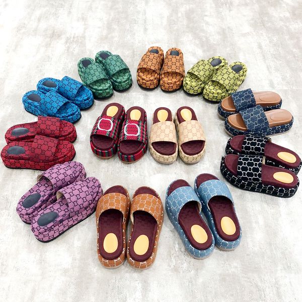 

designer womens sandals canvas platform slipper real leather canvas beige brick red colors beach slides slippers outdoor thick soles party s, Black
